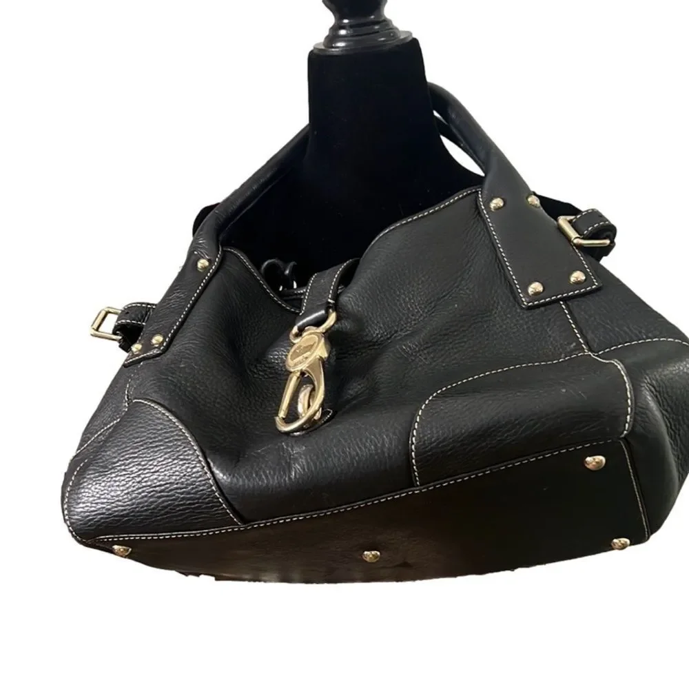 DOONEY & DOURKE BLACK LEATHER CLASP SATCHEL HOBO SHOULDER BAG.